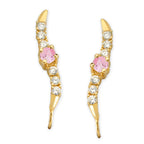 14k Yellow Gold Pink Center Cubic Zirconia Ear Pin Earrings