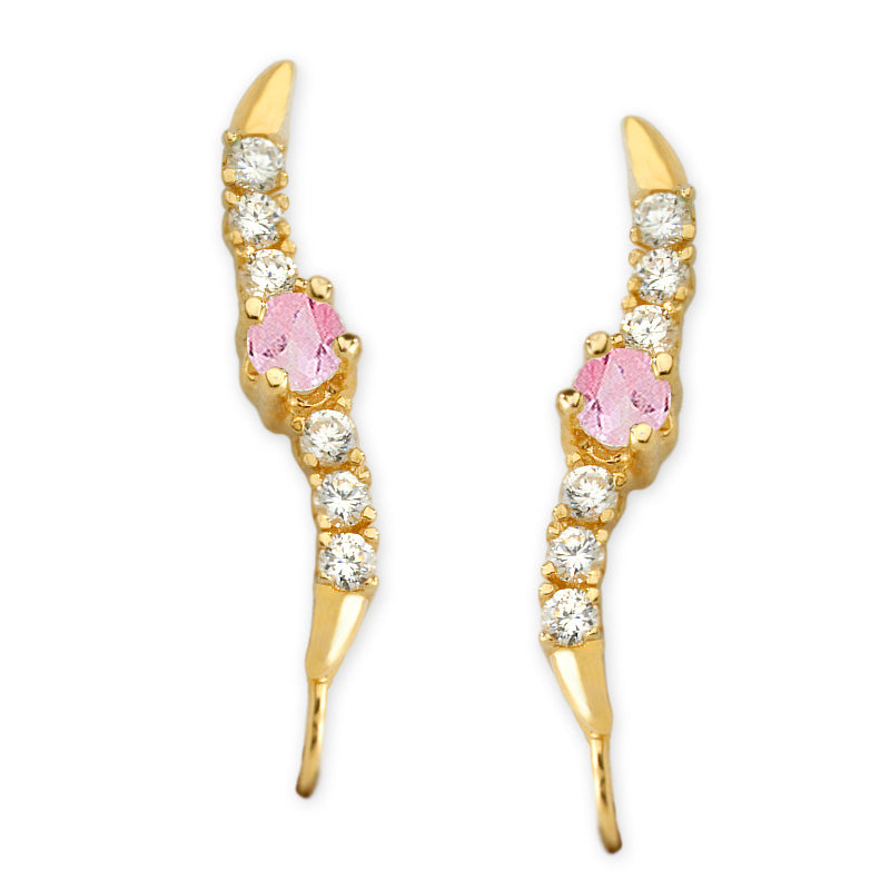 14k Yellow Gold Pink Center Cubic Zirconia Ear Pin Earrings