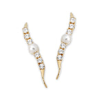 Diamond and Pearls Ear Pin Earrings 14k Gold
