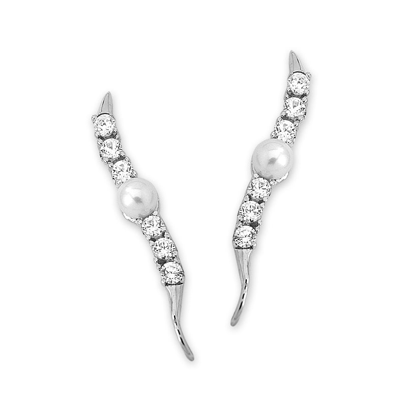Diamond and Pearls Ear Pin Earrings 14k Gold