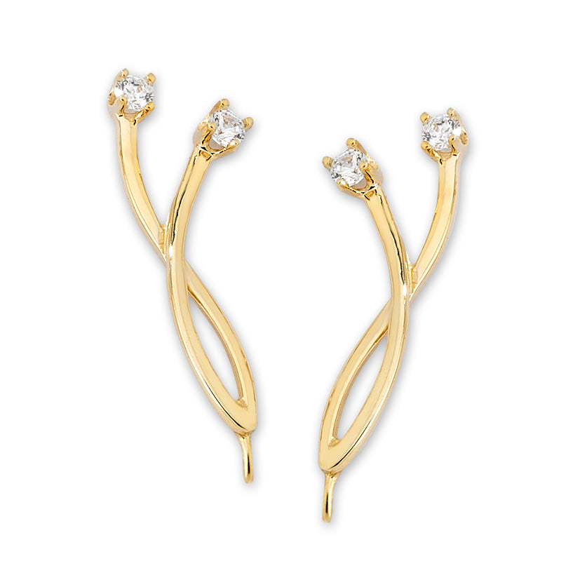 Diamond Crossover Ear Pin Earrings in 14k Yellow Gold