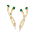 Emerald Crossover Ear Pin Earrings in 14k Yellow Gold 