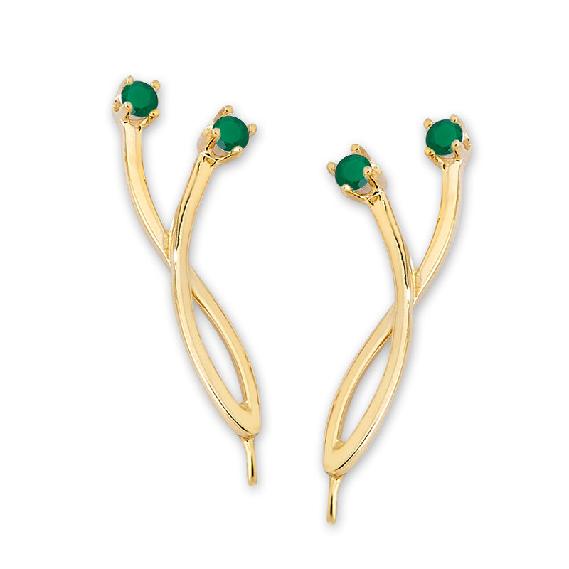 14k Yellow Gold Crossover Green Onyx Ear Pin Earrings