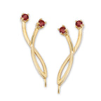 14k Yellow Gold Crossover Ruby Ear Pin Earrings