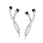 Ear Pin Ear Climber Earrings Crossover Blue Sapphire 14k White Gold