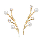 14k Yellow Gold 0.16ct. Twt. Diamond & Pearl Spray Ear Pin Earrings