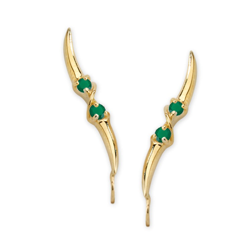 14k Yellow Gold Emerald Ear Pin Earrings
