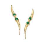 14k Yellow Gold Emerald Ear Pin Earrings