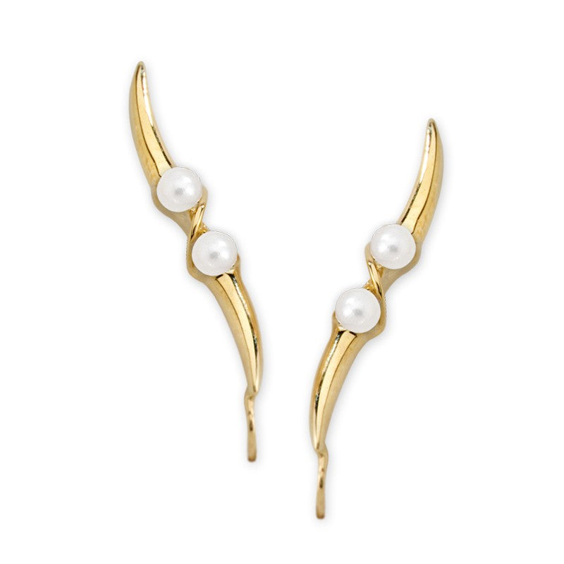 14k Yellow Gold Pearl Ear Pin Earrings