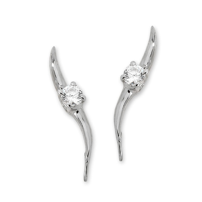 Ear Climber Earrings Ear Pin Solitaire Cubic Zirconias 14k Gold