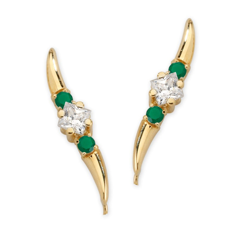 Green Onyx and Cubic Zirconia Ear Pin Earrings