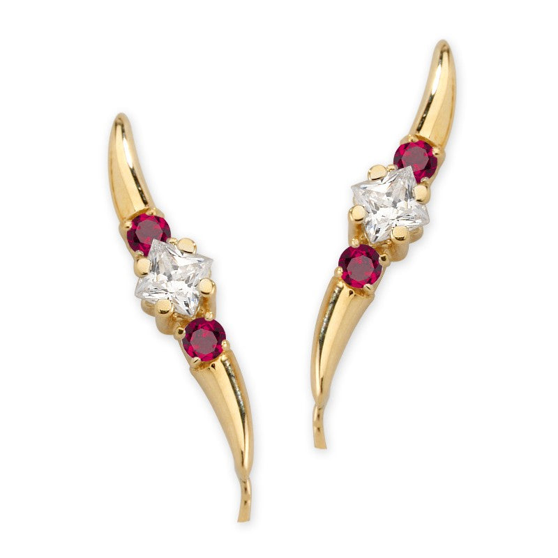 Ruby and CZ Ear Pin Earrings