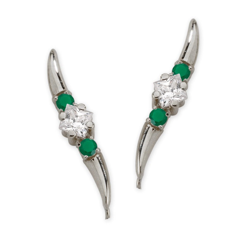 Green Onyx and CZ Ear Pin Earrings