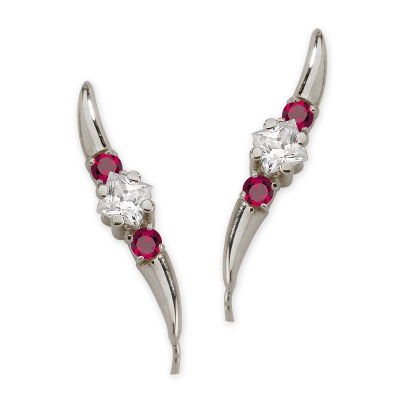 Ruby and CZ Ear Pin Earrings
