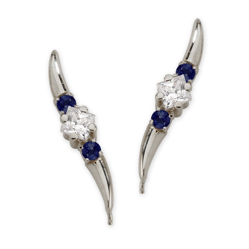 Blue Sapphire and CZ Ear Pin Earrings
