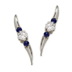 Blue Sapphire and CZ Ear Pin Earrings