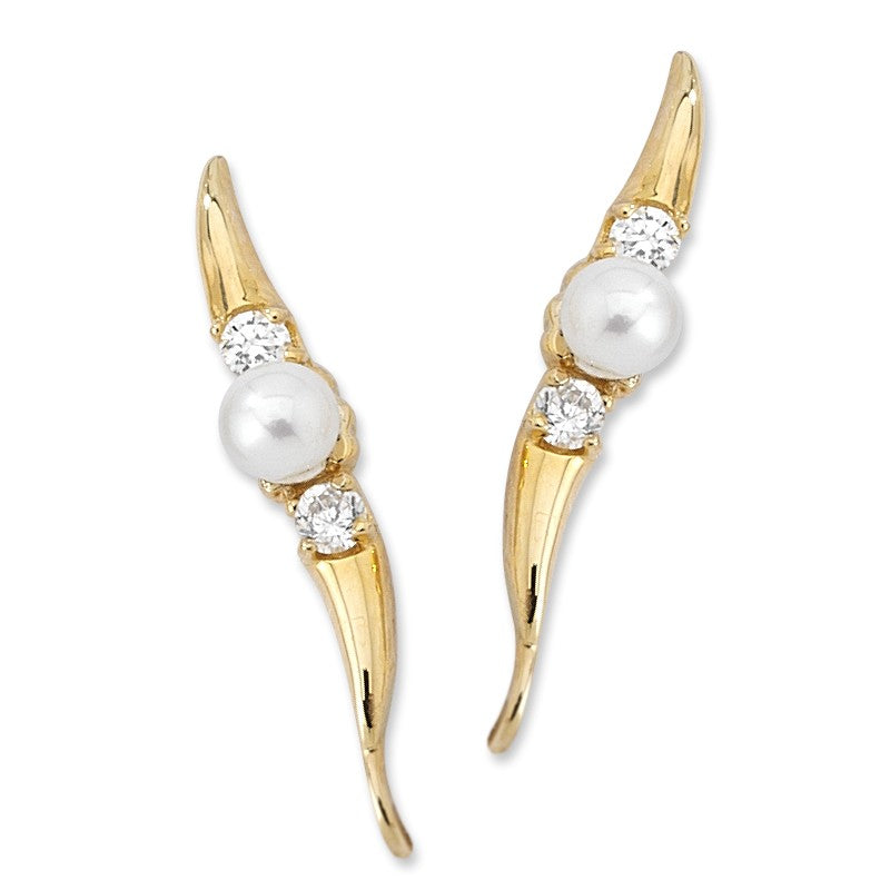 Cubic Zirconia & Pearl Ear Pin Earrings