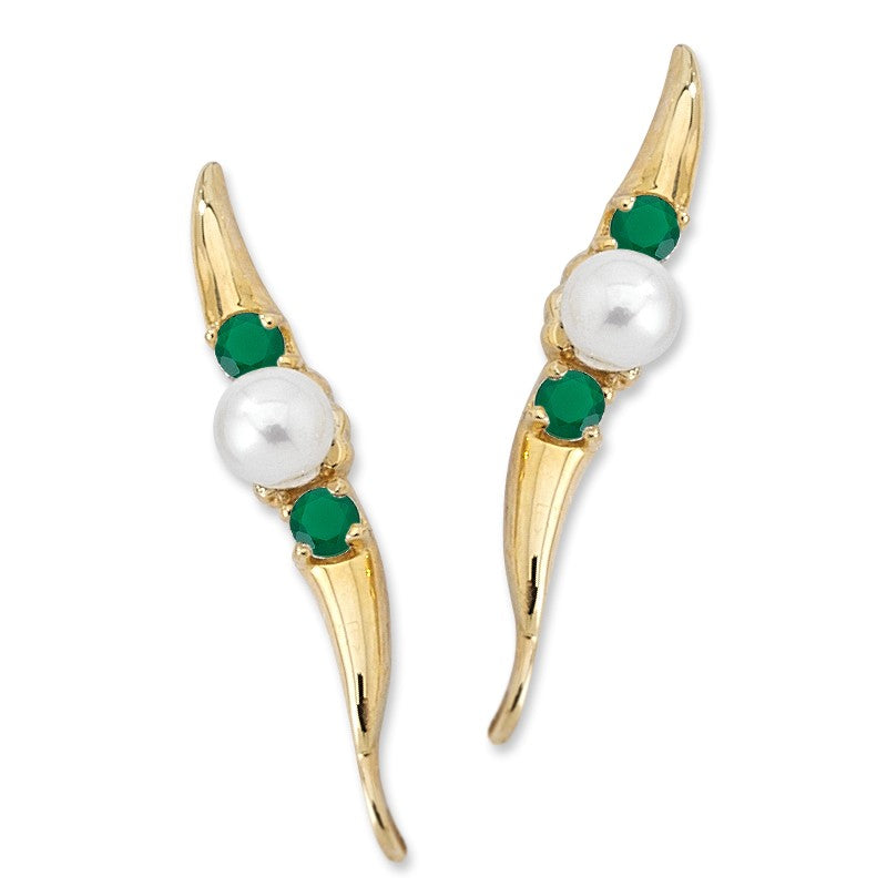 Emerald & Pearl Ear Pin Earrings