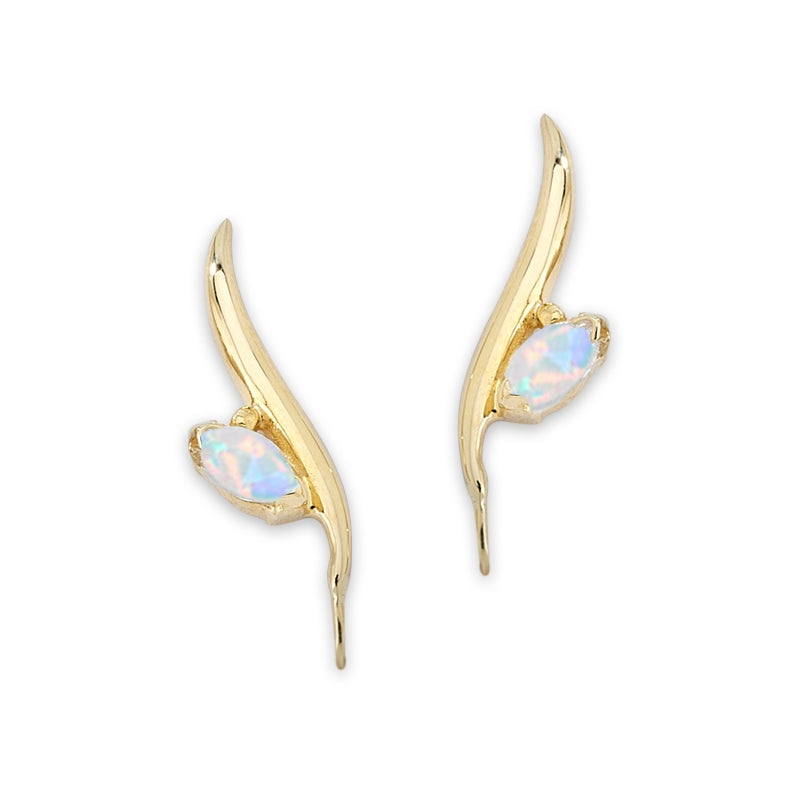 Ear Climbers Opal Marquise Cut Ear Pin Earrings in 14k Yellow Gold