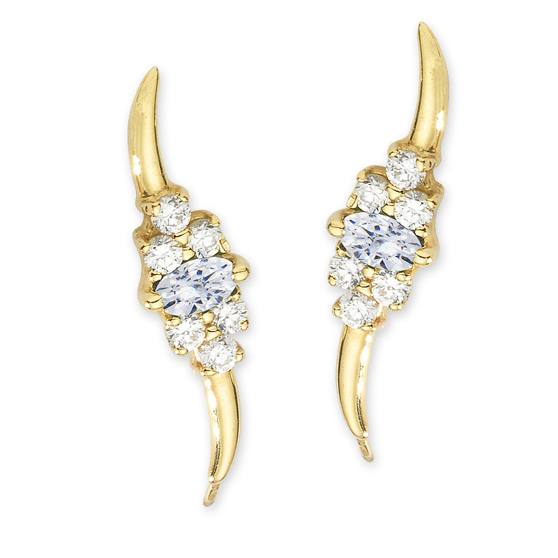 14k Yellow Gold Marquise Center Cluster CZ Ear Pin Earrings