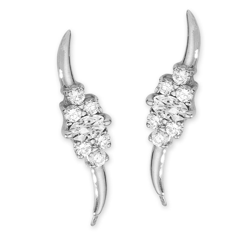 14k White Gold Marquise Center Cluster CZ Ear Pin Earrings