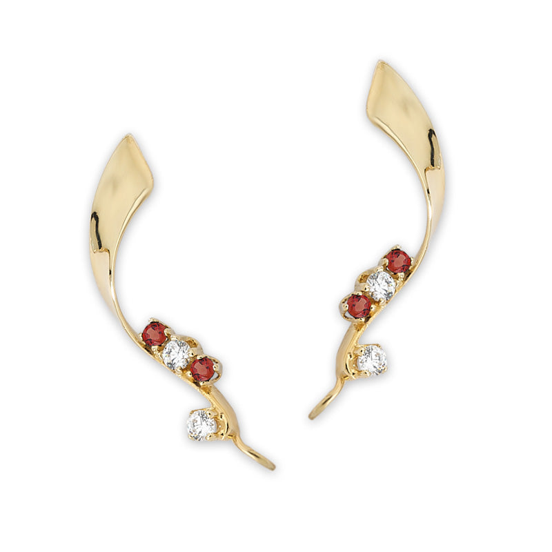 14k White Gold Ruby Accent CZ Ribbon  Ear Pin Earrings