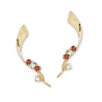 14k White Gold Ruby Accent CZ Ribbon  Ear Pin Earrings
