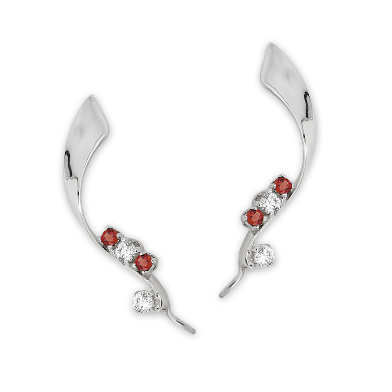 14k White Gold Ruby Accent CZ Ribbon  Ear Pin Earrings