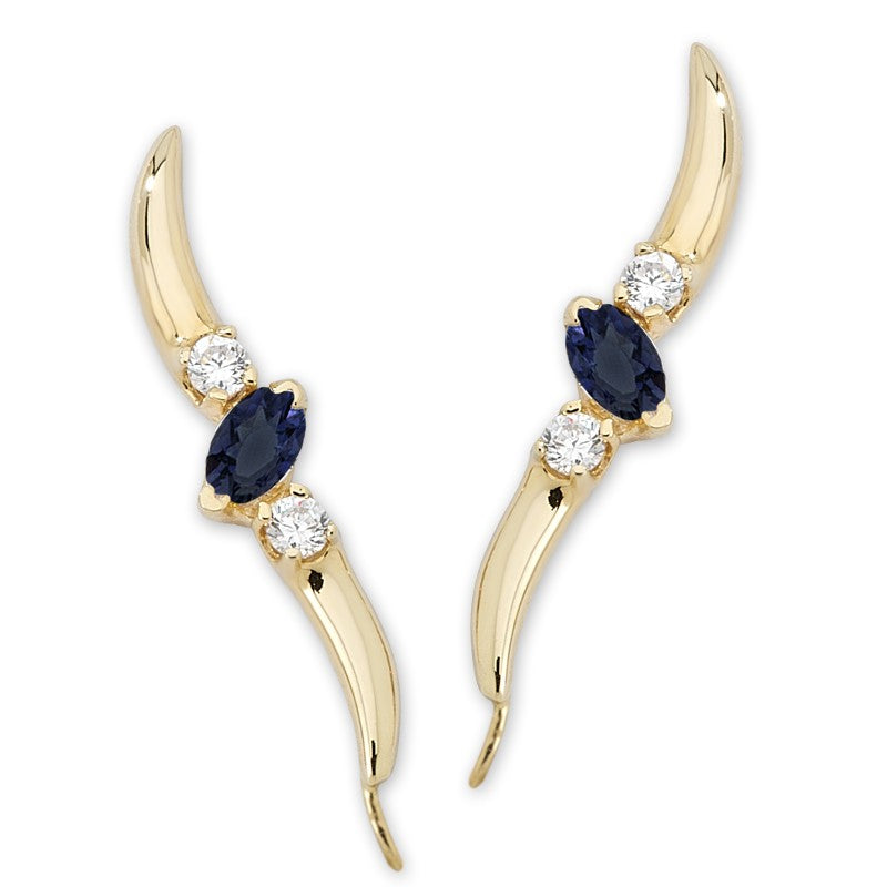 Blue Sapphire & Cubic Zirconia Ear Pin Earrings