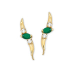 14k Yellow Gold Green Onxy Cubic Zirconia Ear Pin Earrings