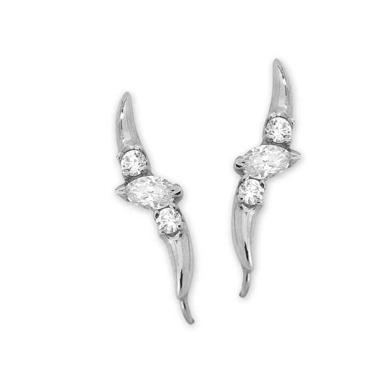 Green Onyx & Cubic Zirconia Ear Pin Earrings in 14k Yellow Gold 
