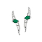 Emerald & Cubic Zirconia Ear Pin Earrings in 14k White Gold