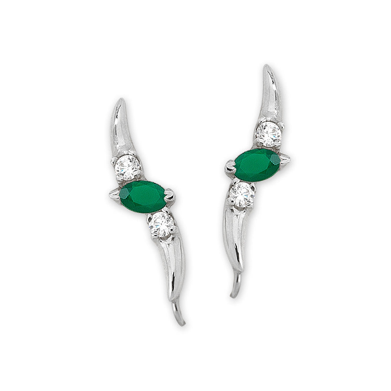 Green Onyx & Cubic Zirconia Ear Pin Earrings in 14k Yellow Gold 