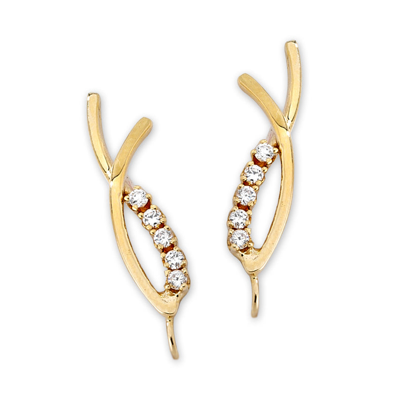 Diamond Ear Climber Earrings - Crossover - Ear Pin - 14k Yellow Gold - Polished