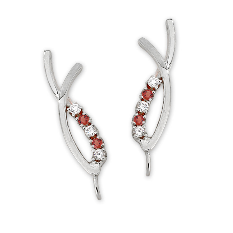 Ruby & Diamond Crossover Ear Pin Earrings in 14k Yellow Gold 