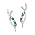 Green Onyx & CZ Crossover Ear Pin Earrings in 14k Yellow Gold 