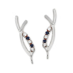 Blue Sapphire & Cubic Zirconia Ear Pin Earrings in 14k Yellow Gold 