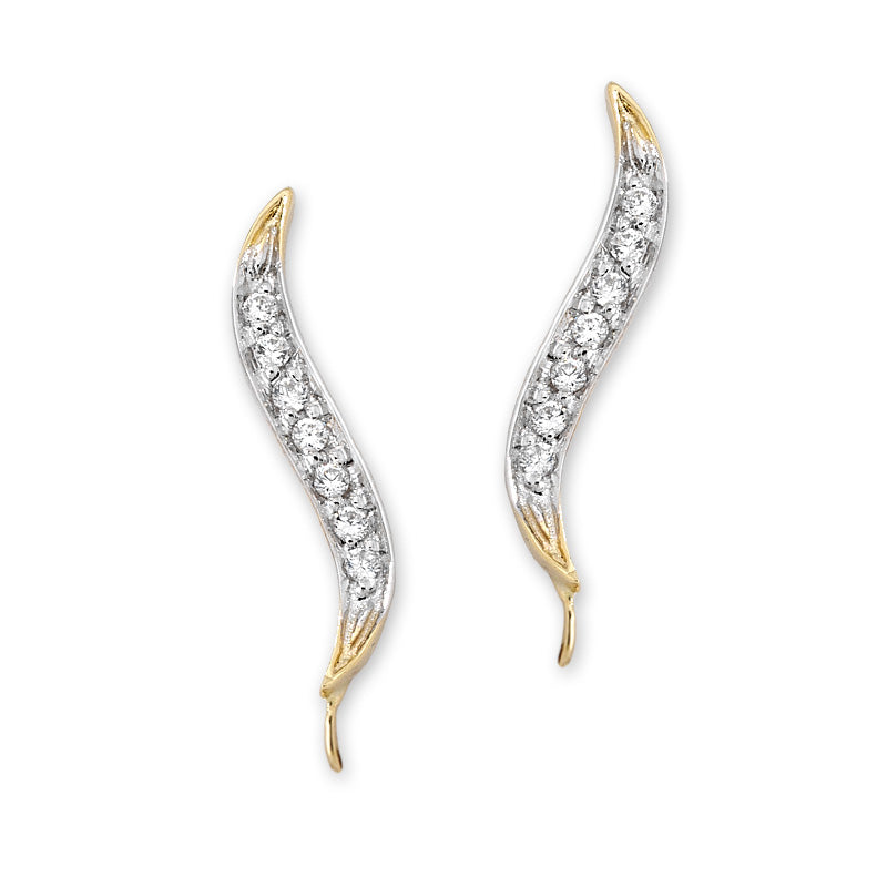 Diamond Ear Climber Earrings - Ear Pin - 14k Yellow Gold - Swirl
