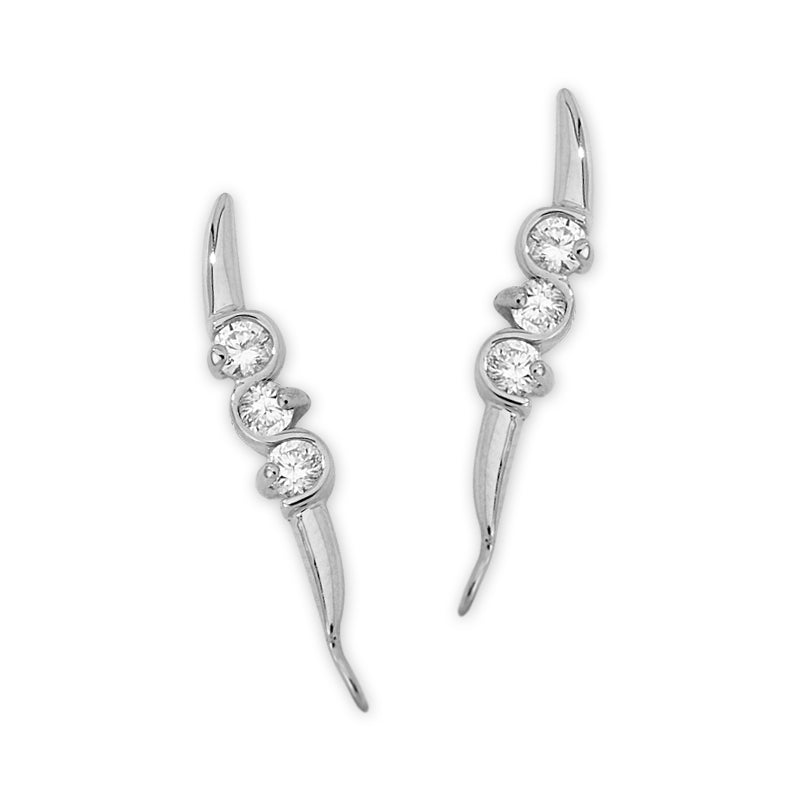 Cubic Zirconia Ear Pin Earrings in 14k White Gold