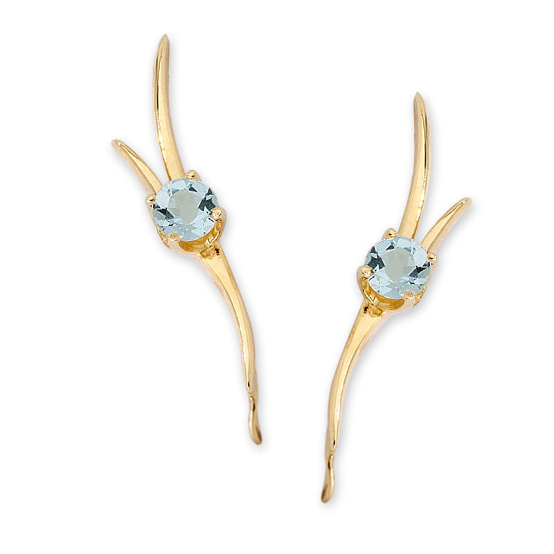 14k Yellow Gold Aquamarine Split Swirl Ear Pin Earrings