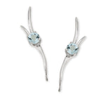 Aquamarine Ear Pin Earrings in 14k Yellow Gold 