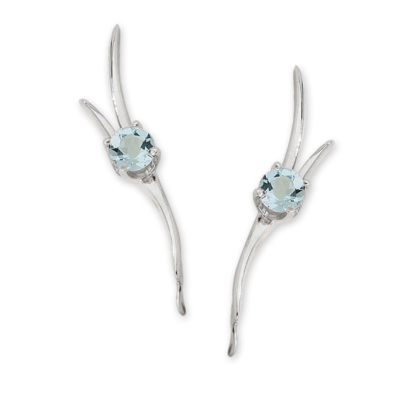 Aquamarine Ear Pin Earrings in 14k Yellow Gold 