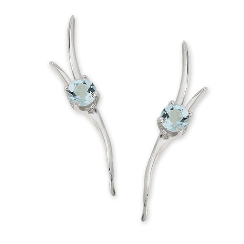 Aquamarine Ear Pin Earrings in 14k Yellow Gold 