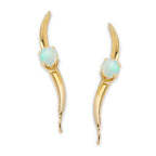 14k Yellow Gold Opal Gemstone Classic Ear Pin Earrings