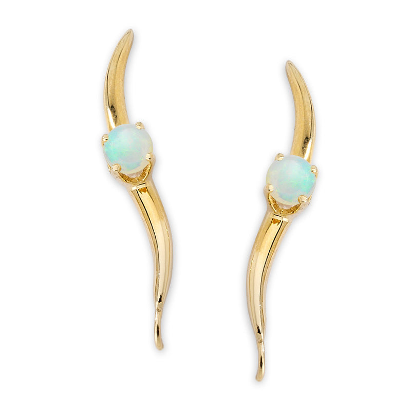 14k Yellow Gold Opal Gemstone Classic Ear Pin Earrings