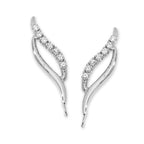 14k White Gold Cubic Zirconia Double Row Ear Pin Earrings