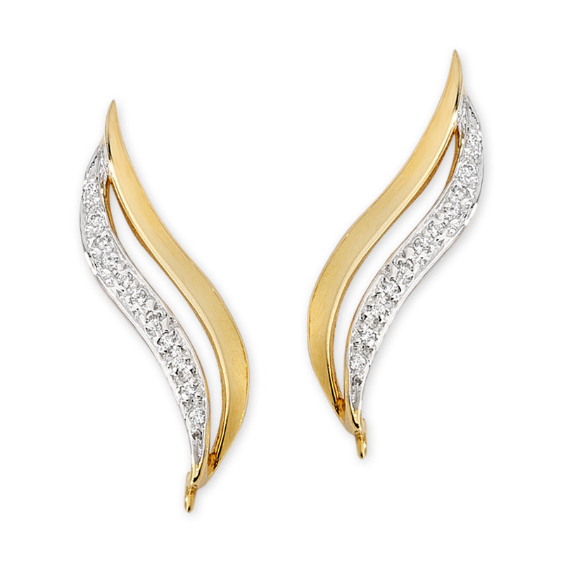 14k Yellow Gold Cubic Zirconia Polished Edge Ear Pin Earrings