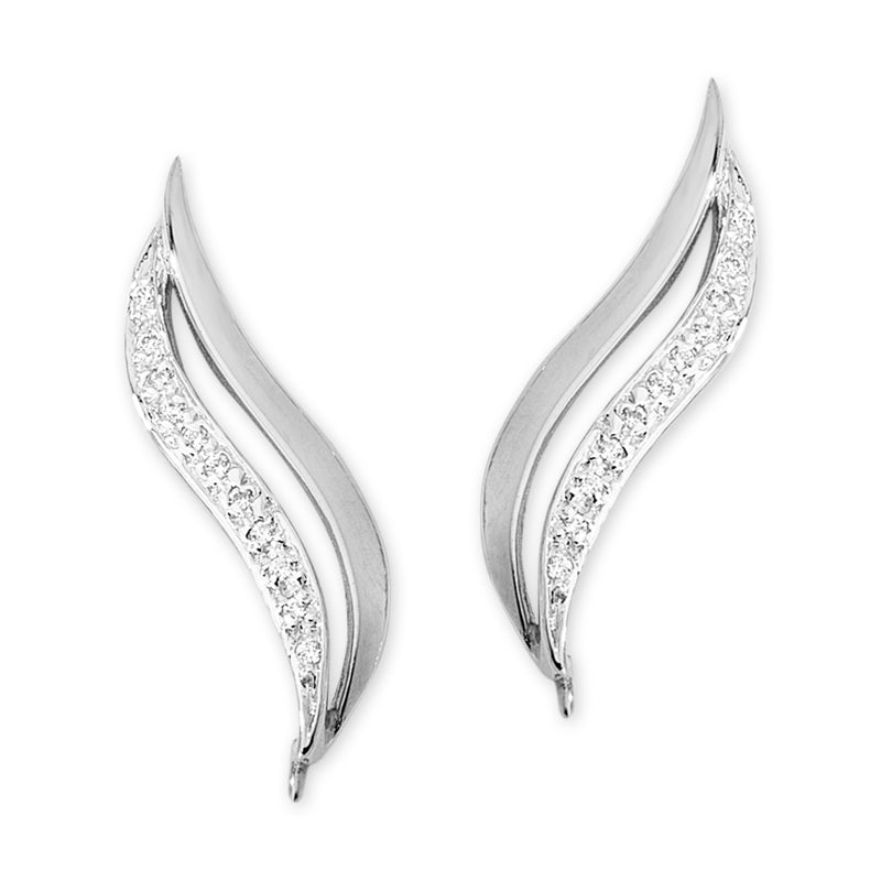 14k White Gold Diamond Polished Edge Ear Pin Earrings