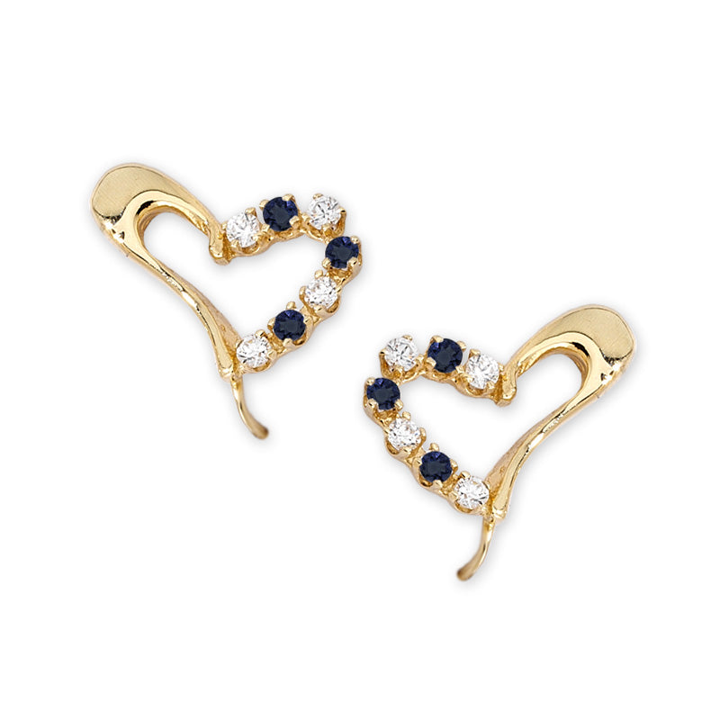 Blue Sapphire & Cubic Zirconia Ear Pin Earrings in 14k Yellow Gold 