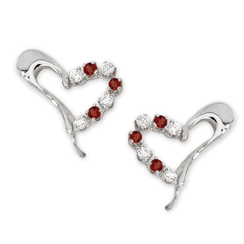 Garnet & Cubic Zirconia Ear Pin Earrings in 14k Yellow Gold 